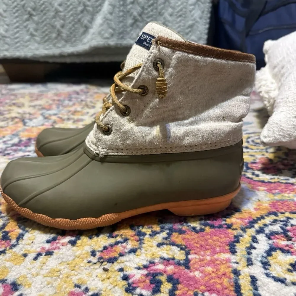 Sperry Duck Boots Waterproof Hiking Rubber Lace-Up Side Zip Ankle Women’s Size 7